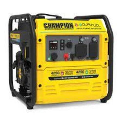 DESCRIPTION: (1) DUAL FUEL INVERTER GENERATOR BRAND/MODEL: CHAMPION #200977 INFORMATION: YELLOW SIZE: 60 HZ. 3600 RPM, 120 AC RETAIL$: $695.00 EA QTY: