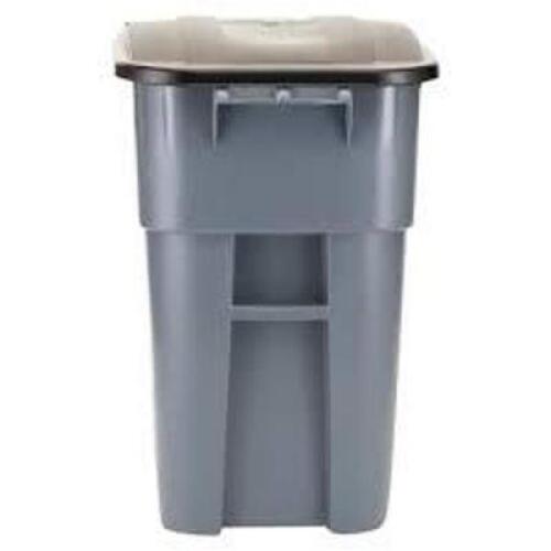 DESCRIPTION: (1) SQUARE ROLLOUT CONTAINER BRAND/MODEL: RUBBERMAID COMMERCIAL #91-9W27-B1 INFORMATION: GRAY AND BLACK SIZE: 50 GAL RETAIL$: $89.99 EA Q