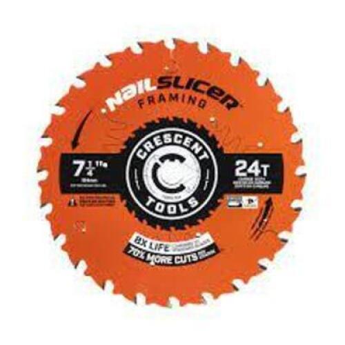 DESCRIPTION: (10) NAILSLICE FRAMING CIRCULAR SAW BLADE BRAND/MODEL: CRESCENT #CSBFR-724-10 INFORMATION: ORANGE SIZE: 7-1/4" X 24T RETAIL$: $75.75 TOTA