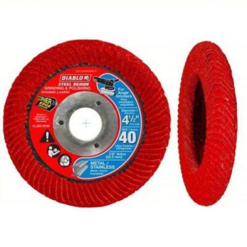 DESCRIPTION: (4) GRINDING / POLISHING FLAP DISCS BRAND/MODEL: DIABLO #59KD85 INFORMATION: RED SIZE: 4.5" 40G RETAIL$: $26.39 PER DISC QTY: 4