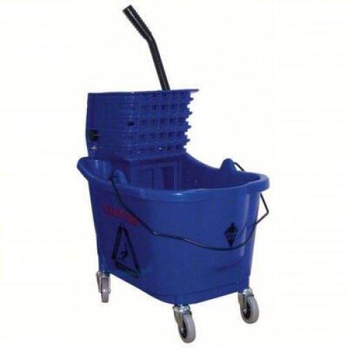DESCRIPTION: (1) PLASTIC MOP BUCKET WITH WRINGER BRAND/MODEL: TOUGH GUY #5CJH6 INFORMATION: BLUE SIZE: 34-3/4"H X 24-1/16"L X 16-17/32"W, CAPACITY: 12