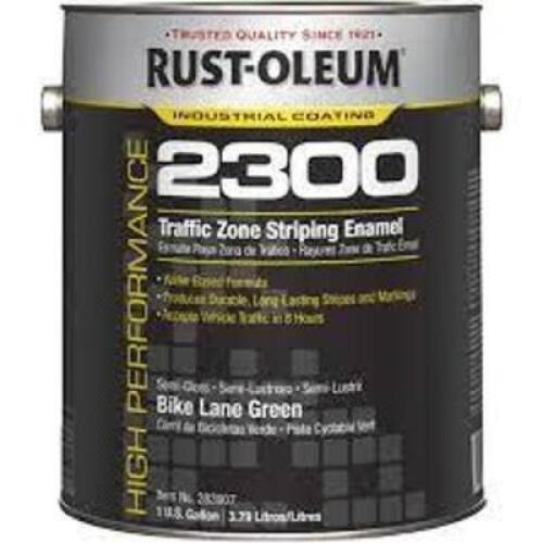 DESCRIPTION: (1) TRAFFIC ZONE STRIPING ENAMEL BRAND/MODEL: RUST-OLEUM 2300 INFORMATION: BIKE LANE GREEN SIZE: 1 GALLON RETAIL$: $134.00 EA QTY: 1
