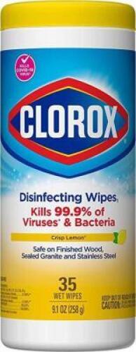 DESCRIPTION: (2) DISINFECTING WIPES BRAND/MODEL: CLOROX INFORMATION: LEMON SIZE: 35 WIPES PER CONTAINER RETAIL$: $2.54 EA QTY: 2