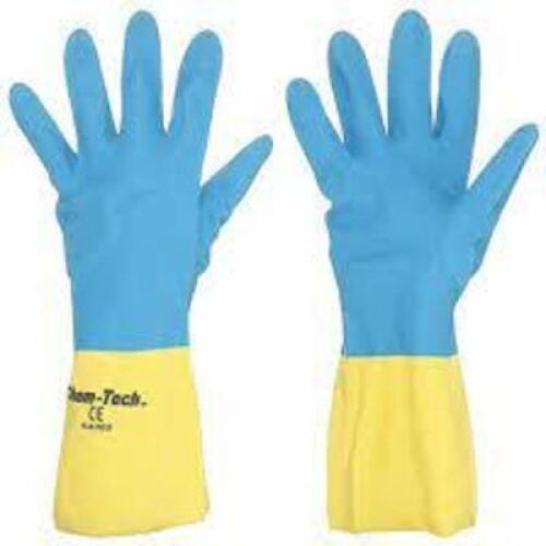 DESCRIPTION: (5) PAIRS OF CHEMICAL RESISTANT GLOVES BRAND/MODEL: MCR SAFETY #48GM05 INFORMATION: BLUE AND YELLOW SIZE: SIZE 9 RETAIL$: $7.00 EA QTY: 5
