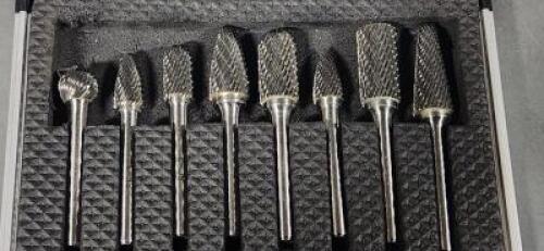 DESCRIPTION: (1) (8) PIECE CARBIDE BURR SET BRAND/MODEL: DRILL AMERICA DUL3SET SIZE: 1/4"x1/4" RETAIL$: $129.98 QTY: 1