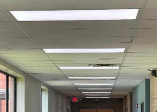(20) - LED FLAT PANEL: 38.9 W MAX. FIXTURE WATT, 3500K, 4,543 LM, 2 LAMP T8 LIGHTS IN HALLWAY