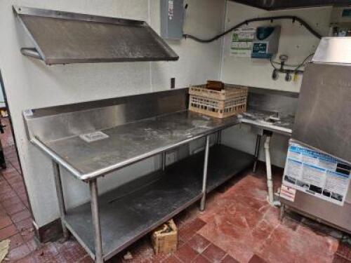 LEFT SIDE " L " SHAPED STAINLESS CLEAN TABLE W/ RISER SHELF.