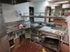 RIGHT SIDE " L " SHAPED STAINLESS COIL TABLE WITH SPRAY STATION AND RISER SHELF