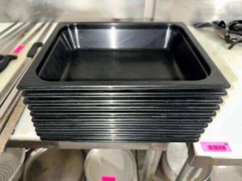(12) HALF SIZE BLACK PLASTIC DELI INSERTS