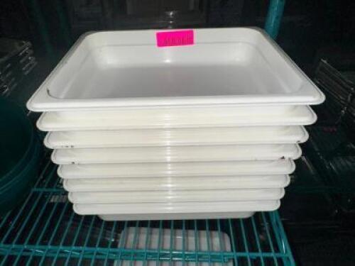 (8) HALF SIZE WHITE PLASTIC DELI INSERTS