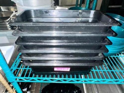(6) 1/3 SIZE BLACK PLASTIC DELI INSERTS