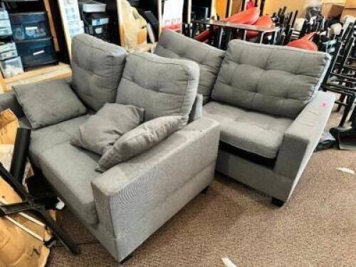 " L " SHAPED GREY UPHOLSTERED SOFA