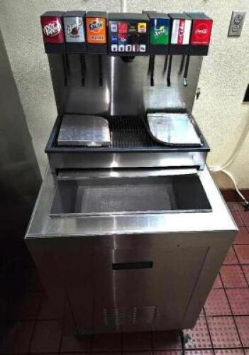 EIGHT GROUP FOUNTAIN SODA MACHINE W/ ICE BIN.