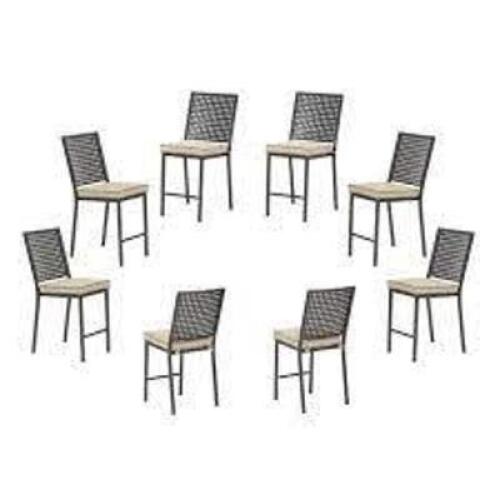 DESCRIPTION: (8) GATHERING HEIGHT DINING SETBRAND/MODEL: MAINSTAYSINFORMATION: DORMA, BLACK AND TAN, CHAIRS ONLYSIZE: 8 PIECERETAIL$: $799.99 TOTALQTY: 8