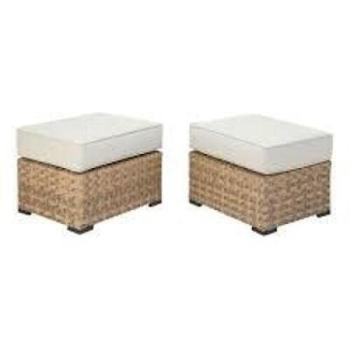 DESCRIPTION: (2) OUTDOOR OTTOMANS BRAND/MODEL: BETTER HOMES AND GARDENS INFORMATION: DARK BROWN WITH BEIGE COUSHINS RETAIL$: $174.00 TOTAL QTY: 2