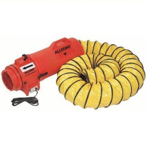 DESCRIPTION: (1) CONFINED SPACE FAN BRAND/MODEL: ALLEGRO #1UFG6 INFORMATION: ORANGE SIZE: 1/3 HP, 115V AC, 8 IN DUCT DIA., 831 CFM MAX FLOW IN FREE AI