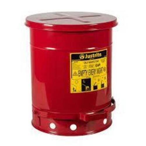 DESCRIPTION: (1) OILY WASTE CAN BRAND/MODEL: JUSTRITE #RM08212 INFORMATION: RED SIZE: 10 GALLON RETAIL$: $93.60 EA QTY: 1