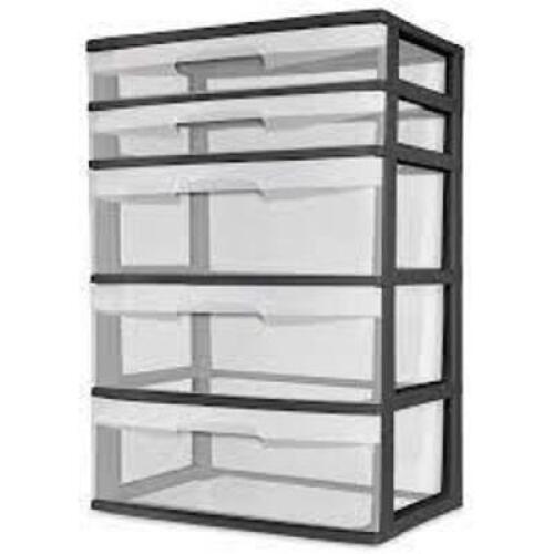 DESCRIPTION: (1) WIDE TOWER 5 DRAWER BRAND/MODEL: STERILITE INFORMATION: CLEAR RETAIL$: $30.00 EA QTY: 1