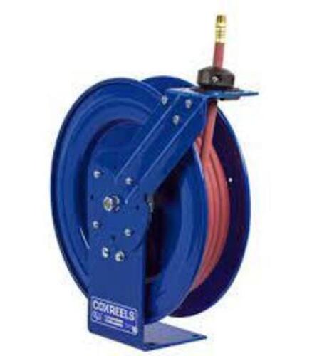 DESCRIPTION: (1) SPRING REWIND HOSE REEL FOR AIR/WATER BRAND/MODEL: EX-P-LP-135 INFORMATION: BLUE SIZE: 3/8" ID, 35' hose, 300 psi RETAIL$: $536.99 EA