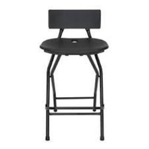 DESCRIPTION: (1) FOLDING BAR STOOL CHAIR WITH BACKREST BRAND/MODEL: ATLAS COMMERCIAL INFORMATION: BLACK RETAIL$: $165.01 EA QTY: 1