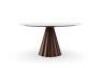 DESCRIPTION: CLASSIC WHITE MARBLE/RICH WALNUT 60" ROUND DINING TABLE BRAND/MODEL: CARACOLE CCLA020203 INFORMATION: MARLBE TOP, BASE FINISHED IN RISH W