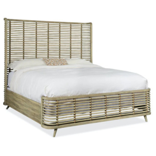 DESCRIPTION: SURFRIDER RATTAN KING SIZE BED BRAND/MODEL: HOOKER FURNITURE 6015-90266-80 INFORMATION: CASUAL, MIDCENTURY MODERN SIZE: KING RETAIL$: $2,