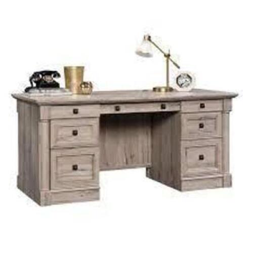 DESCRIPTION: (1) EXECUTIVE DESK, DOUBLE PEDESTAL BRAND/MODEL: SAUDER #424809 INFORMATION: OAK RETAIL$: $719.99 EA QTY: 1