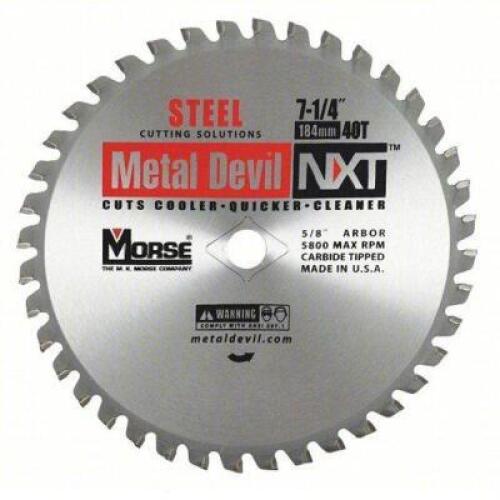 DESCRIPTION: (1) CIRCULAR SAW BLADE BRAND/MODEL: MORSE #2CDK9 SIZE: 7 1/4 IN BLADE DIA., 40 TEETH, 0.079 IN CUT WD, 5/8 IN ARBOR SIZE RETAIL$: $46.79