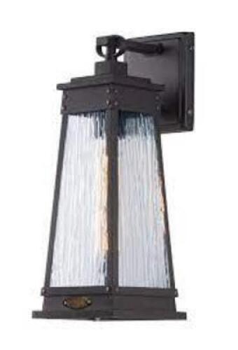 DESCRIPTION: (1) WALL MOUNTED LANTERN LIGHT BRAND/MODEL: MAXIM #3043RPOLB INFORMATION: BLACK SIZE: BULB NOT INCLUDED, MEDIUM, 1-E26 60W RETAIL$: $190.