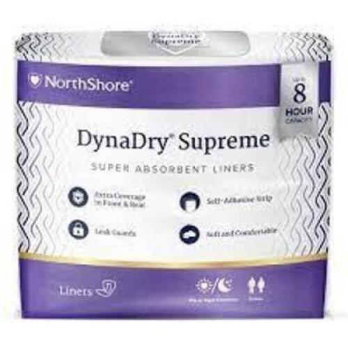 DESCRIPTION: (4) PACKS OF (20) PANTY LINERS BRAND/MODEL: NORTH SHORE DYNADRY SUPREME INFORMATION: SUPERIOR LEAKAGE PROTECTION SIZE: LARGE, 10 X 21" RE
