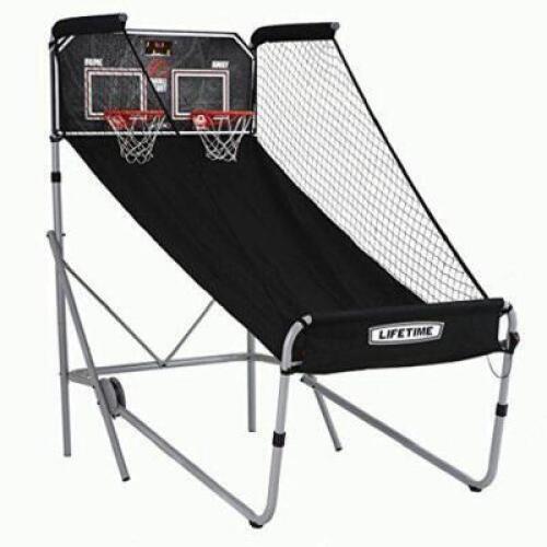 DESCRIPTION: (1) DOUBLE SHOT BASKETBALL ARCADE GAME BRAND/MODEL: LIFETIME INFORMATION: INFRARED SCORING SENSORS, DIGITAL SCOREBOARD, FOLDS FOR STORAGE