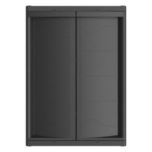 DESCRIPTION: (1) PLASTIC GARAGE STORAGE CABINET BRAND/MODEL: HYPER TOUGH INFORMATION: 50LB PER SHELF CAPACITY, 2 SHELVES, BLACK FINISH RETAIL$: $79.99