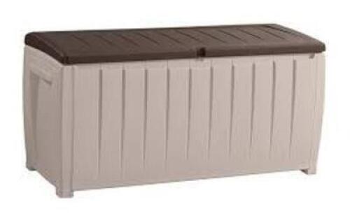 DESCRIPTION: (1) RESIN DECK BOX BRAND/MODEL: KETER INFORMATION: NOVEL, BROWN AND TAN SIZE: 90 GAL RETAIL$: $80.99 EA QTY: 1