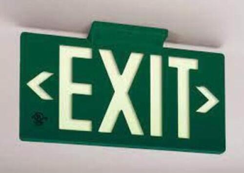DESCRIPTION: (2) DOUBLE SIDED EXIT SIGN BRAND/MODEL: GLOBRITE #7042-100-B INFORMATION: GREEN RETAIL$: $207.95 EA QTY: 2