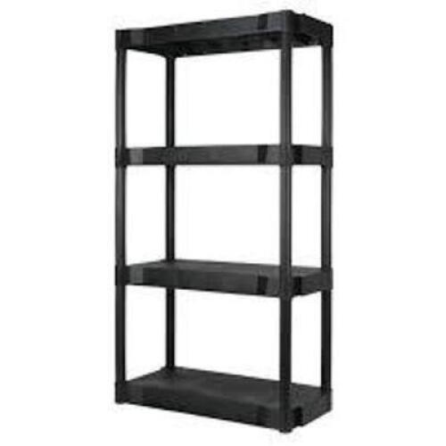 DESCRIPTION: (1) PLASTIC GARAGE SHELVES BRAND/MODEL: HYPER TOUGH INFORMATION: BLACK SIZE: 4 SHELF, 13.88"D X 30"W X 56.2"H RETAIL$: $59.99 EA QTY: 1
