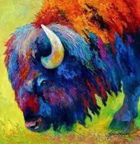 DESCRIPTION: (1) BISON HEAD WALL ART PAINTING BRAND/MODEL: MARION ROSE INFORMATION: MULTI-COLORED SIZE: "BUFFALO PORTRAIT II" RETAIL$: $49.87 EA QTY:
