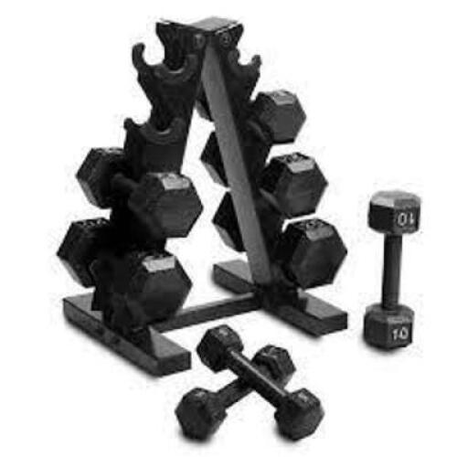 DESCRIPTION: (1) BARBELL WEIGHT SET WITH RACK BRAND/MODEL: CAP INFORMATION: CAST IRON HEX DUMBELLS SIZE: 100 LB RETAIL$: $139.00 EA QTY: 1