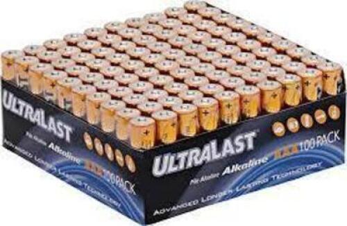 DESCRIPTION: (2) CASES OF (100) BATTERIES BRAND/MODEL: ULTRALAST #ULA100AAAB INFORMATION: AAA RETAIL$: $46.49 EA QTY: 2