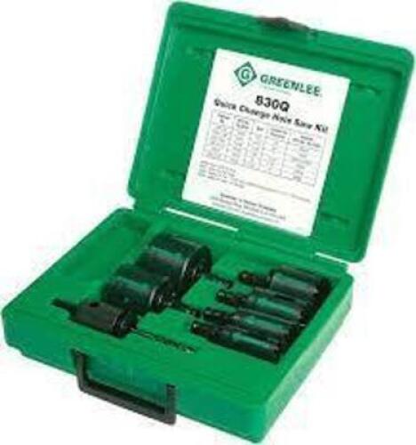 DESCRIPTION: (1) QUICK CHANGE BI METAL HOLE SAW KIT BRAND/MODEL: GREENLEE #830Q INFORMATION: BLACK CARRY CASE SIZE: 7/8" TO 2-1/2" RETAIL$: $175.08 EA