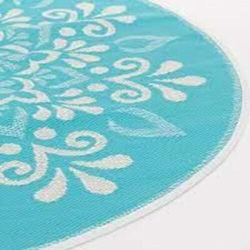DESCRIPTION: (1) INDOOR/OUTDOOR CIRCLE RUG BRAND/MODEL: MAINSTAYS INFORMATION: TEAL AND WHITE FLORAL SIZE: 6' RETAIL$: $35.97 EA QTY: 1