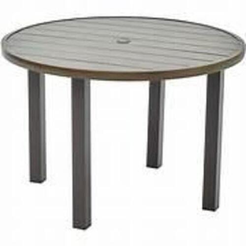 DESCRIPTION: (1) FARMHOUSE OUTDOOR SLAT ROUND TABLE BRAND/MODEL: BETTER HOMES AND GARDENS #CAMROSE INFORMATION: STEEL RETAIL$: $99.20 EA QTY: 1