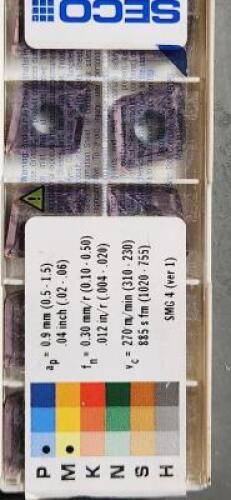 DESCRIPTION: (10) CNMG432W CARBIDE TURNING INSERTS BRAND/MODEL: SECO CNMG120408W-FF2 RETAIL$: $17.20 PER INSERT QTY: 10