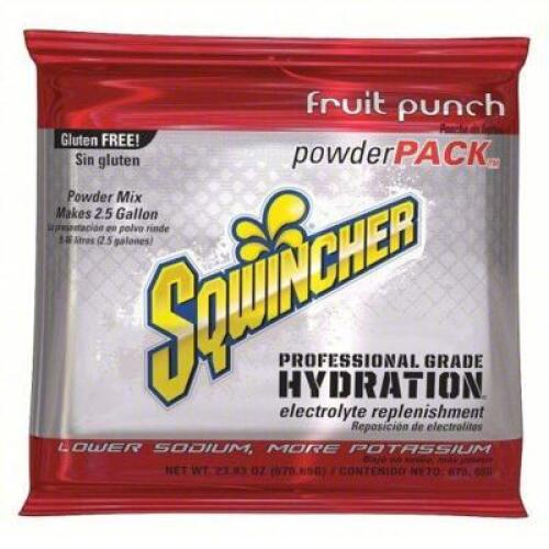 DESCRIPTION: (5) PACKS OF SPORTS DRINK CONCENTRATE POWDER BRAND/MODEL: SQWINCHER #1UFJ6 INFORMATION: FRUIT PUNCH SIZE: MAKES 2.5 GALLON EA RETAIL$: $6