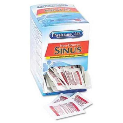 DESCRIPTION: (2) BOXES OF (50) SINUS DECONGESTANT BRAND/MODEL: PHYSICIANS CARE INFORMATION: 50 PACKETS OF 1 TABLET RETAIL$: $42.95/EA SIZE: 50 PACKETS