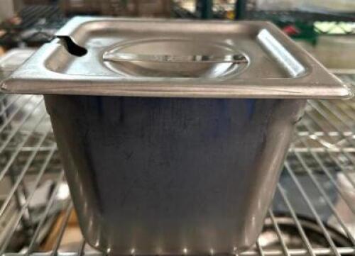 (6) 1/6 SIZE STAINLESS INSERTS W/ LIDS