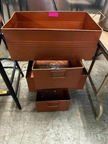 (4) DECORATIVE TIN STORAGE TOTES