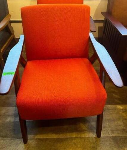 DESCRIPTION: (2) COREWORLD BURNT ORANGE UPHOLSTERED ARM CHAIR BRAND / MODEL: COREWORLD SDN BHD ADDITIONAL INFORMATION RETAILS NEW FOR $260 PER CHAIR L