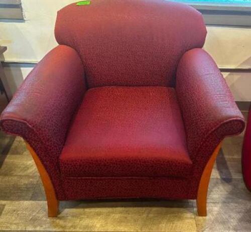 DESCRIPTION: MAROON PLEATHER ARM CHAIR LOCATION: UPSTAIRS QTY: 1