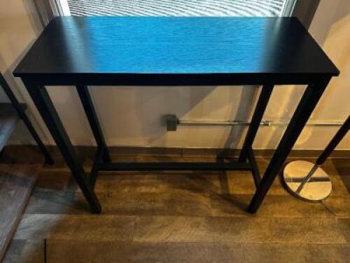 DESCRIPTION: 39 1/2" WOODEN COUNTER HEIGHT TABLE. SIZE 39 1/2" X 40" T LOCATION: UPSTAIRS QTY: 1