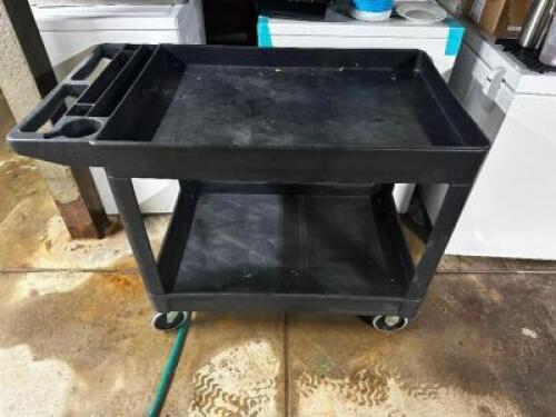 DESCRIPTION: TWO TIER HEAVY DUTY PLASTIC UTILITY CART LOCATION: BASEMENT QTY: 1